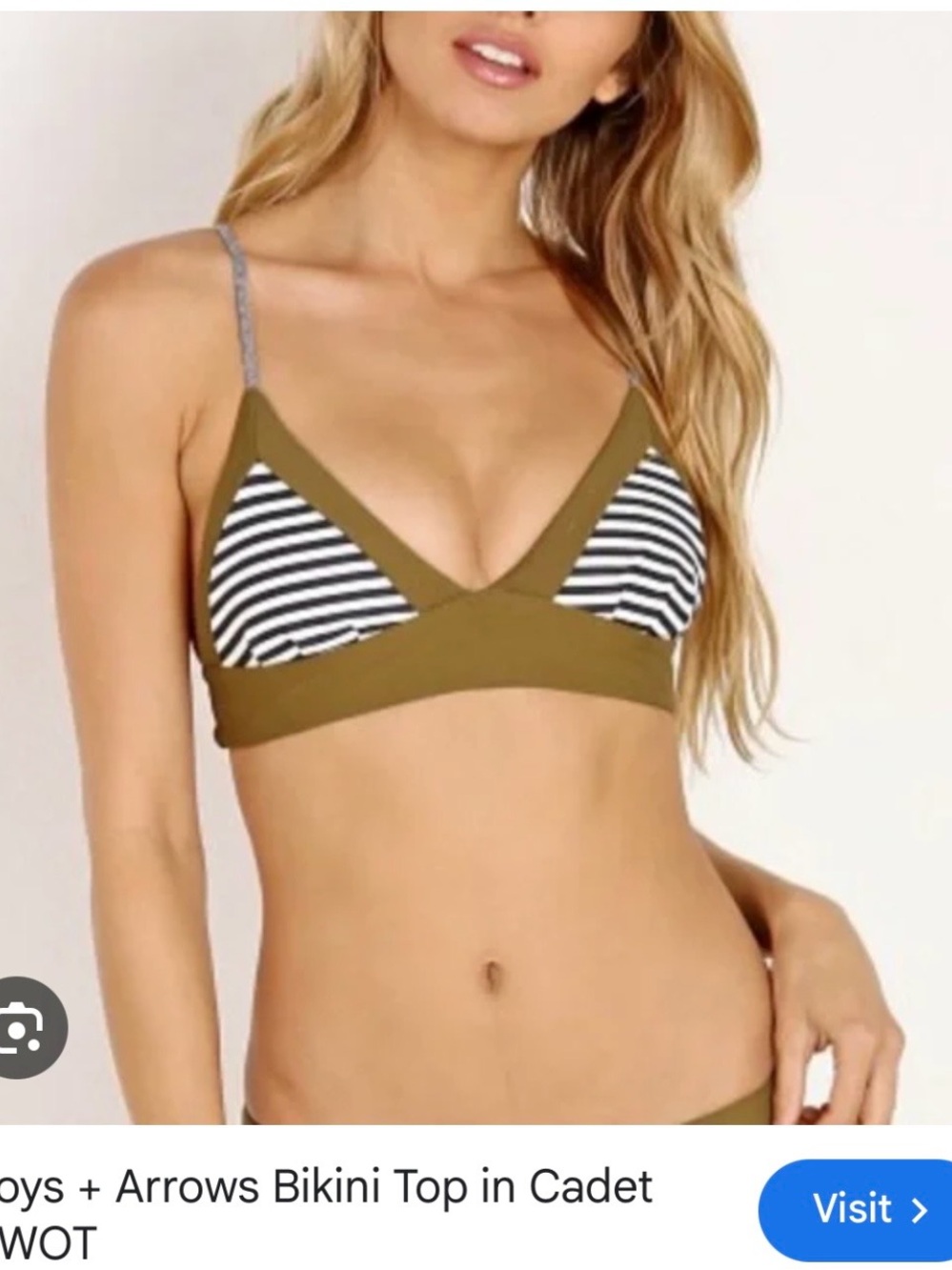Boys + Arrows Striped Navy & White Bikini with Olive Trim - Picture 6 of 7